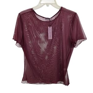 NWT The Great Eros Canova Baby Tee Mesh Currant Maroon Burgundy Size Large
